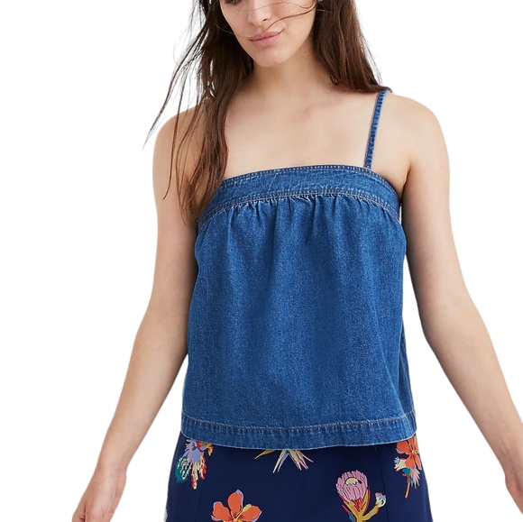 Madewell Denim Tieback Top Medium Cotton Linen Blend - Picture 3 of 5